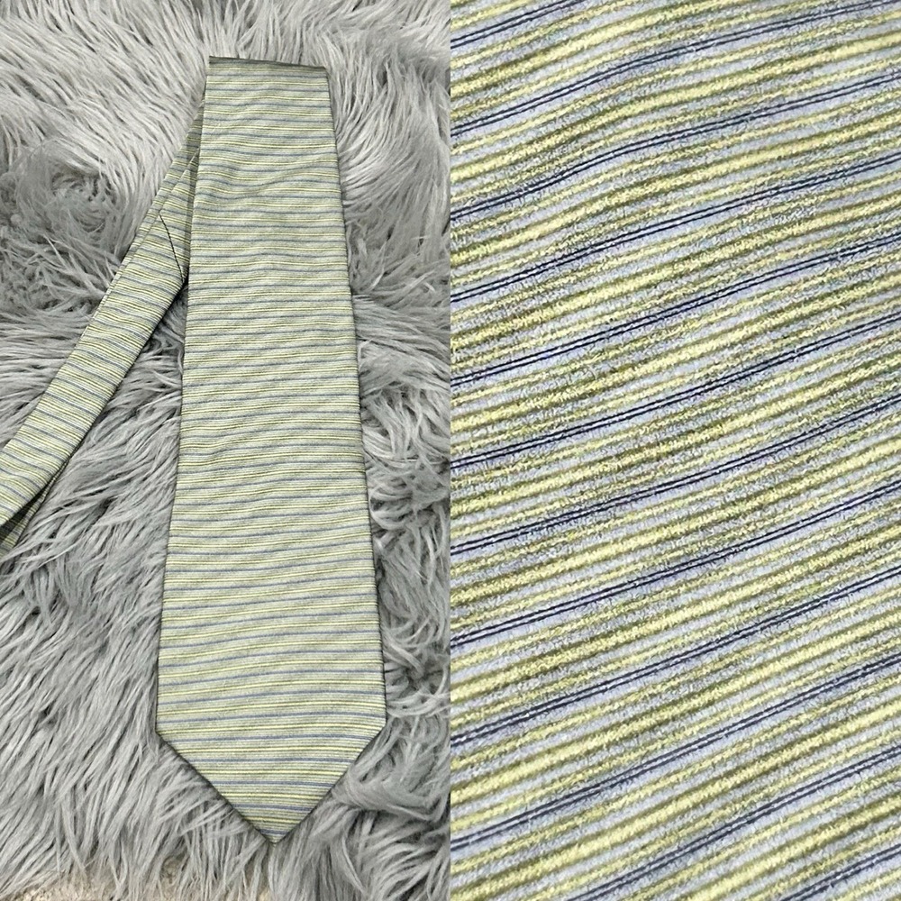 KENNETH COLE‎ 100% Imported Silk, Handmade In Korea, Green Striped Necktie